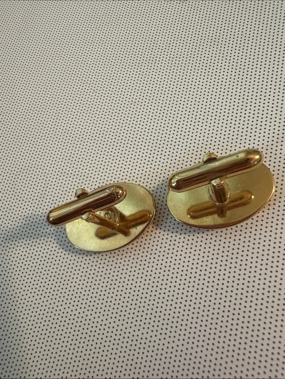 Vintage Mid Century Gold-Tone Oval Cufflinks- Striped Black & Tiger Eye Stone